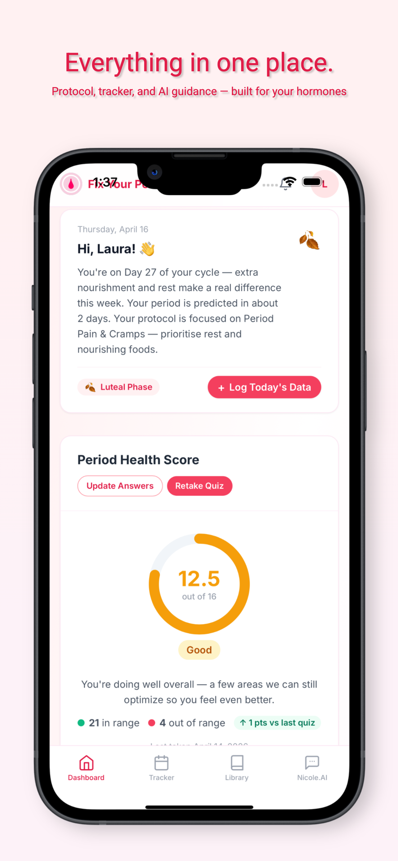 Fix Your Period App dashboard